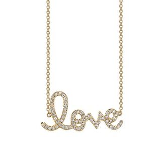 Sydney Evan Gold and Diamond Love Necklace. Yellow Gold. 16” 14K gold chain.